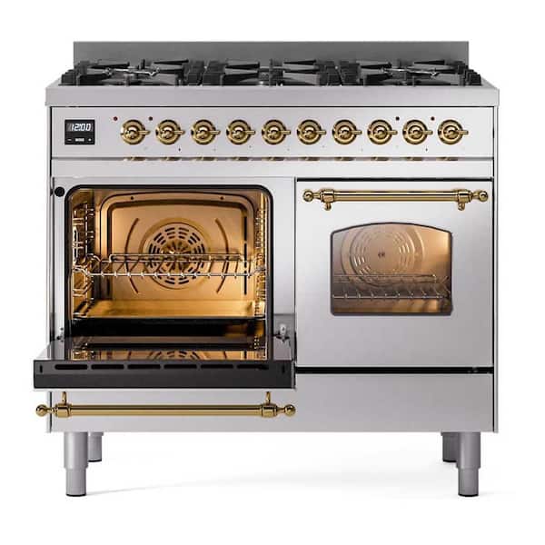 Nostalgie II 40 in. Freestanding Dual Fuel Range with 6 Burners, Double Ovens in Stainless Steel