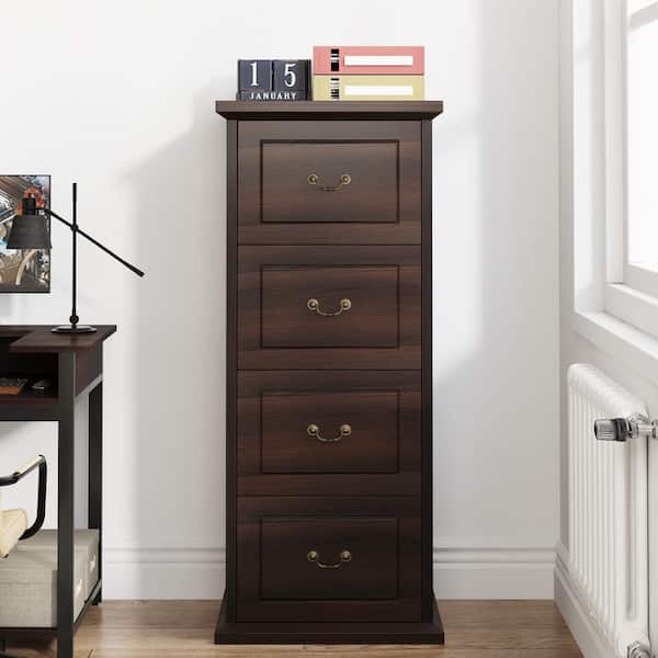 Atencio 4-Drawer Dark Brown Wood 19.68 in. W Vertical File Cabinet Letter/Legal/A4 Size