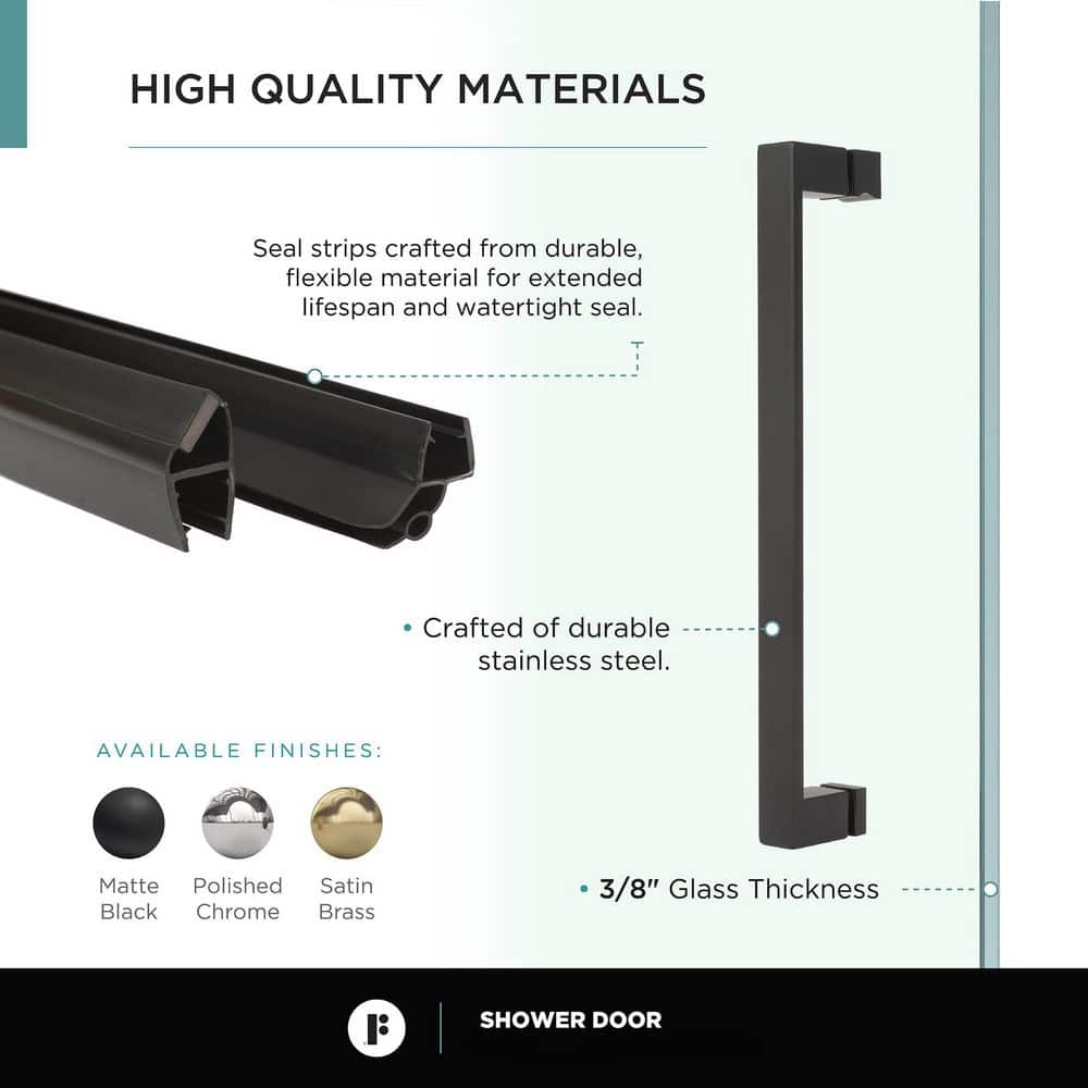 36'' Black Clear Tempered Glass Hinged Frameless Shower Door