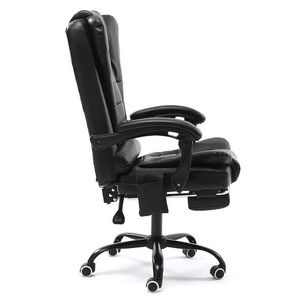 Black Faux Leather Executive Office Chair with USB Massage Function/High Back/Footrest/Lumbar Cushion/Adjustable Height