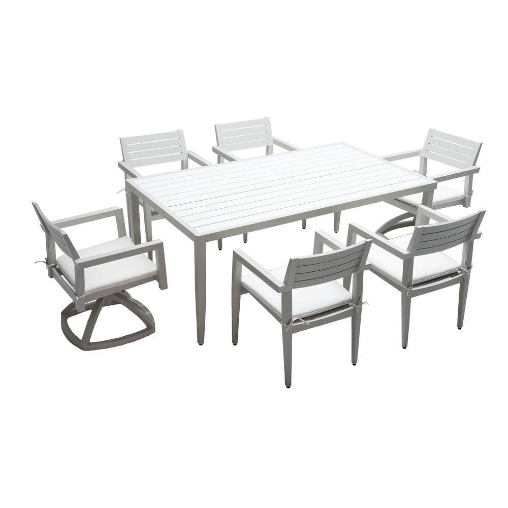 7-Piece White and Gray Aluminum Outdoor Dining Set with Cushions