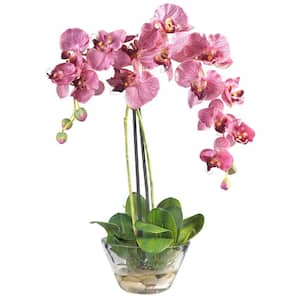 Double Phalaenopsis with Glass Vase Silk Flower Arrangement