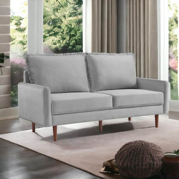 HomeRoots Amelia 69 in. Straight Arm Velvet Rectangle Sofa in Gray