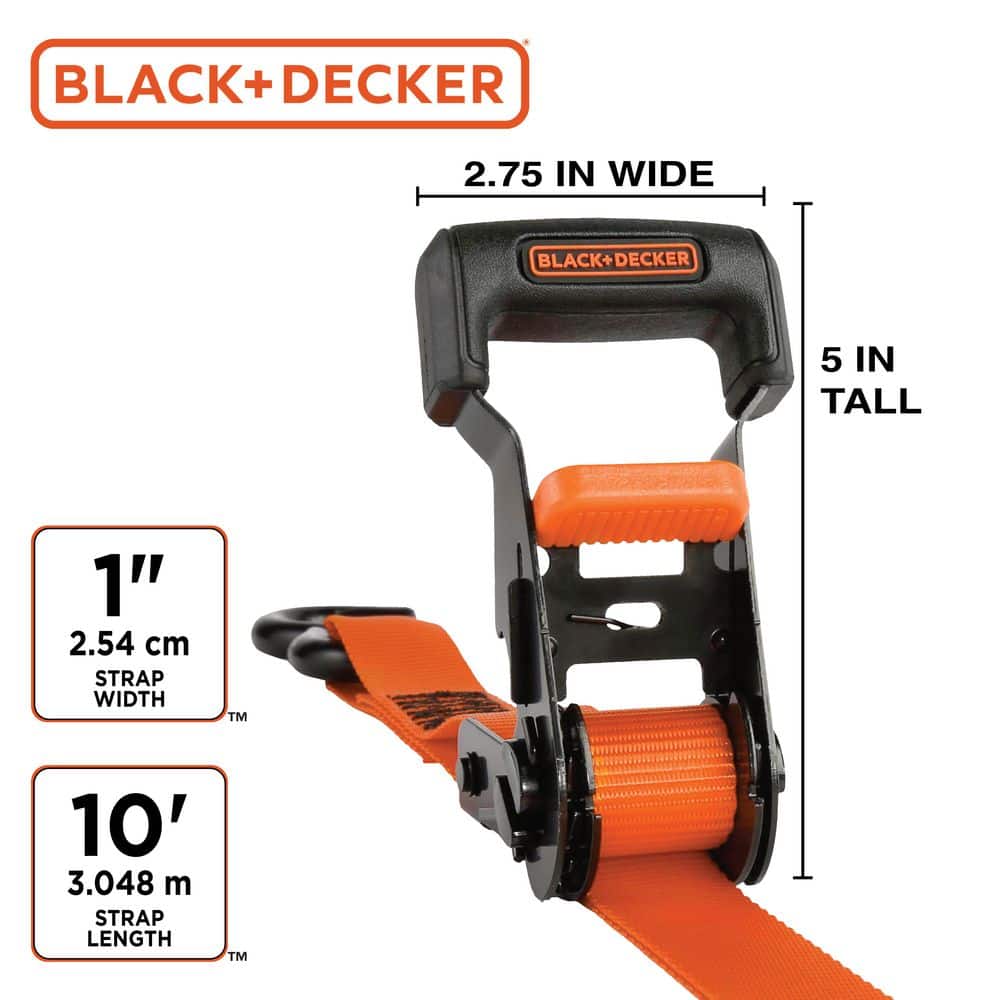 Black and Orange Adjustable Metal Ratchet Tie Down Straps, 4-Pack