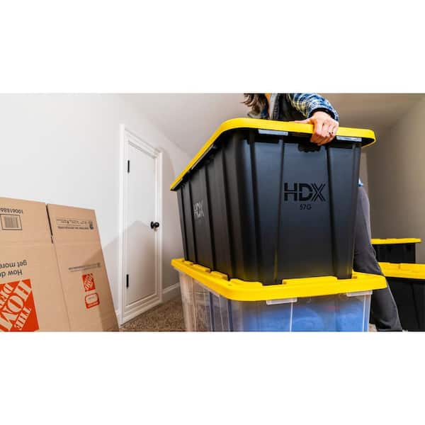 HDX 57 Gal. Tough Storage Tote in Black with Yellow Lid 999-57G