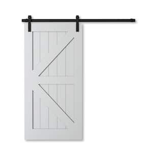 83 in. x 40 in. British Brace, Grey Wood Barn Door with Solid Core and Hardware Included