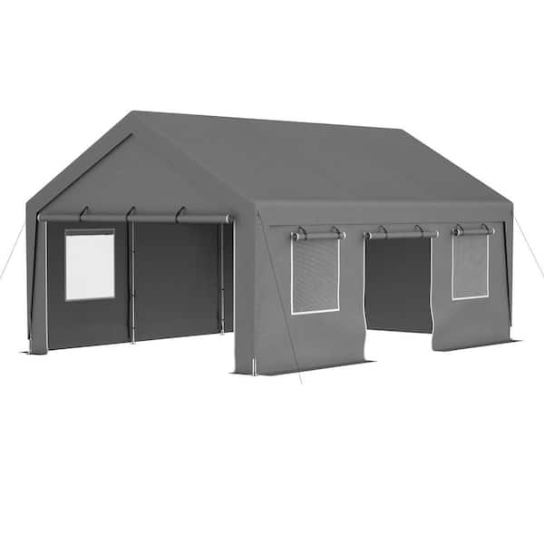 13 ft. x 20 ft. Outdoor Heavy Duty Carport Garage with 2 Roll-Up Doors, Waterproof Party Tent for Cars and Trucks