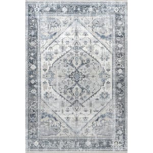 Lauren Liess Larkspur Persian Fringed Machine Washable Light Grey 8 ft. x 10 ft. Indoor/Outdoor Patio Rug