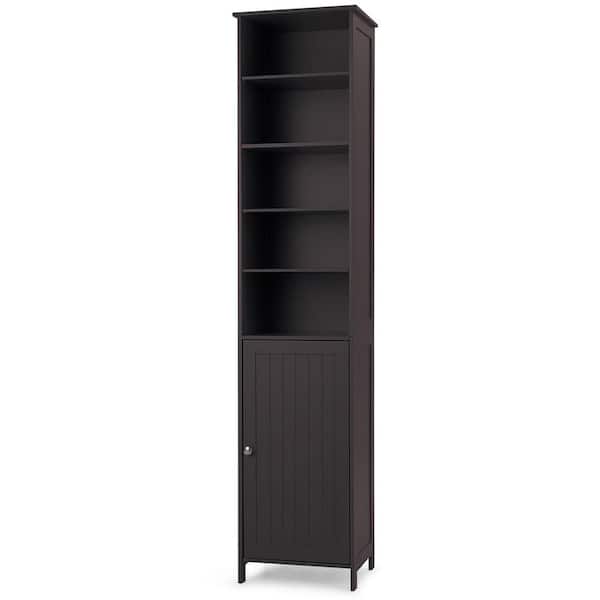 Costway 16 in. W x 13.5 in. D x 72 in. H Brown MDF Bathroom Shelf Tall Floor Storage Linen Cabinet in Brown