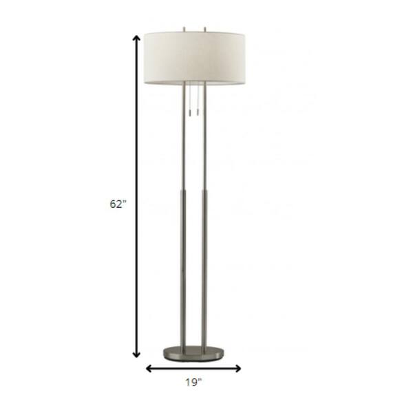 Dual Pole Floor Lamp In Brushed Steel Metal Dual Pole Floor Lamp In Brushed Steel Metal