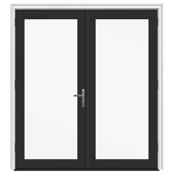 72 in. x 80 in. F4500 Right-Hand/Outswing Black Fiberglass French Patio Door w/ Low-E Glass and Nickel Handle
