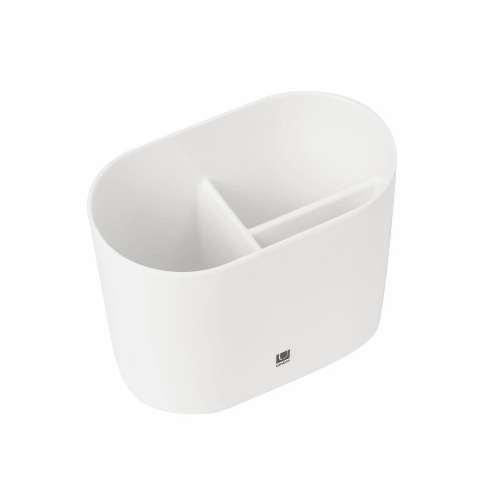 White Oval Melamine Toothbrush Holder with Nickel Finish