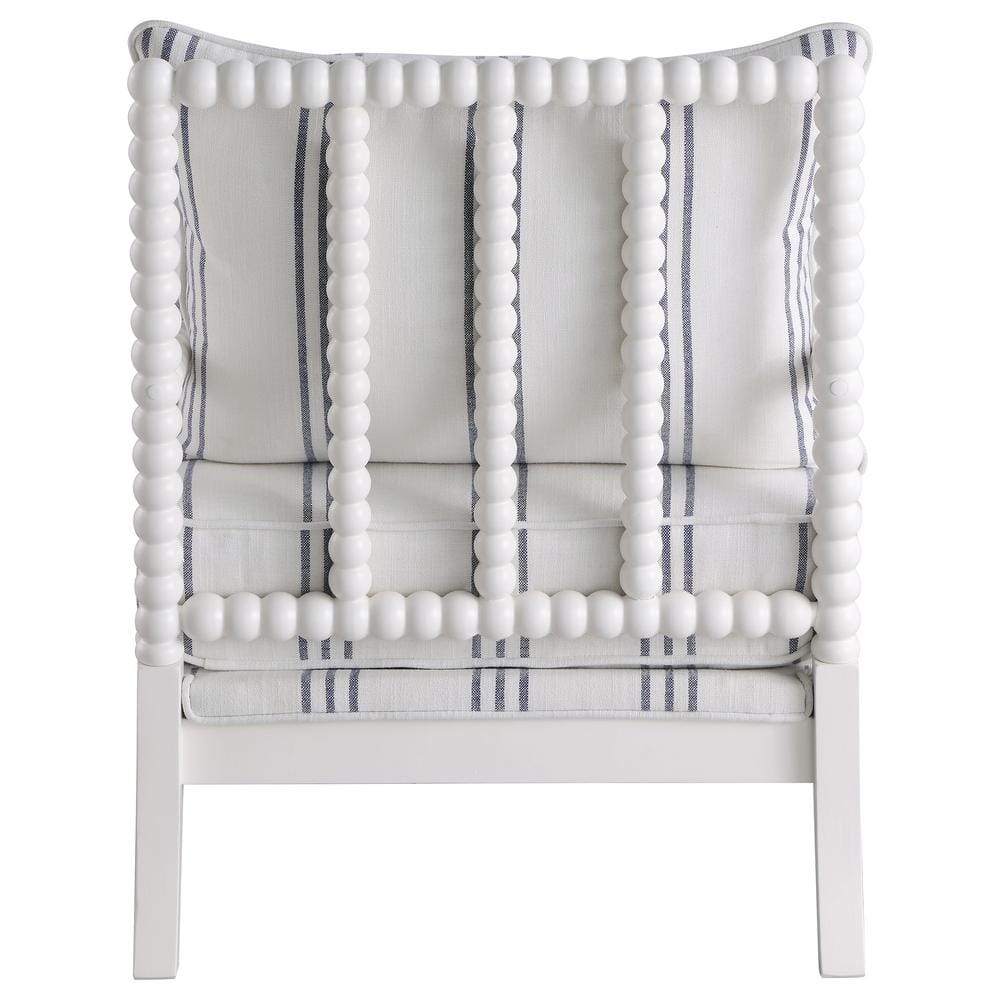 White Linen Barrel Accent Chair with Spindle Wood Frame