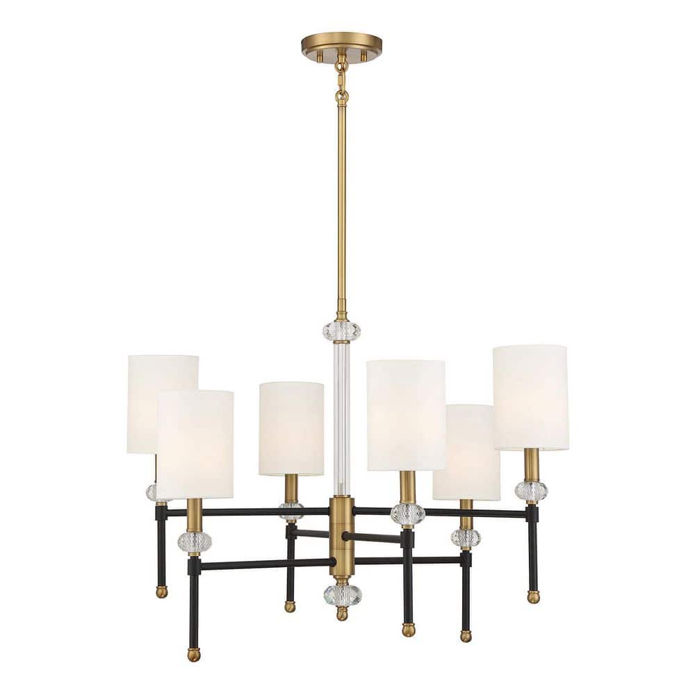 Matte Black and Brass Crystal 6-Light Chandelier