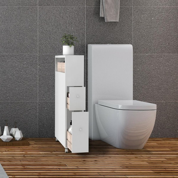 20 in. White Wood Storage Cabinet with Drawers and Casters