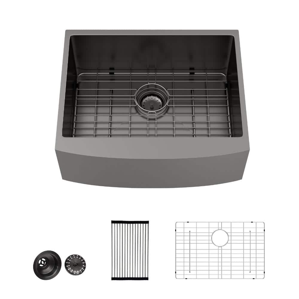 24 in. Black Farmhouse/Apron-Front Single Bowl 16 Gauge Stainless Steel Workstation Kitchen Sink with Accessories price history on PriceWatchPro