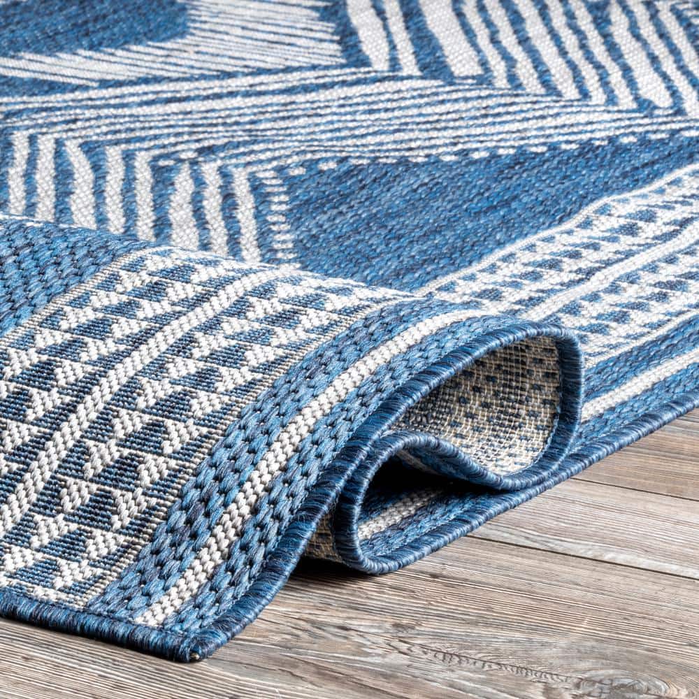 Blue Rectangular Synthetic Easy Care Indoor/Outdoor Rug