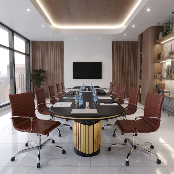 Harris Mid-Back Leather Office Chair Chrome Frame Adjustable Height, Swivel, Tilt Conference Chair in Dark Brown