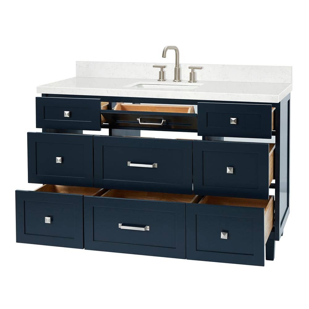 Midnight Blue 54" Single Sink Vanity with Carrara Quartz Top