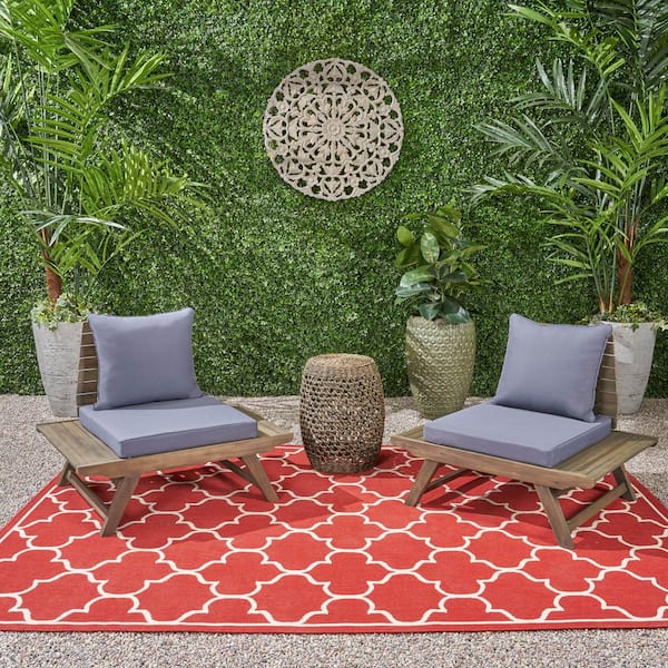 Sedona Grey Removable Cushions Wood Outdoor Patio Lounge Chairs with Dark Grey Cushions (2-Pack)