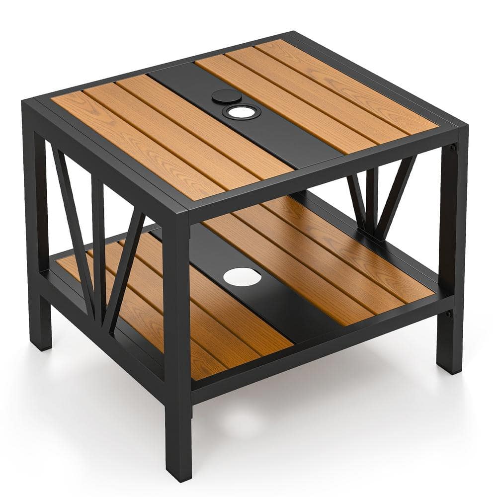 Outdoor Side Table with Umbrella Hole and Storage Shelf for Porch price history on PriceWatchPro