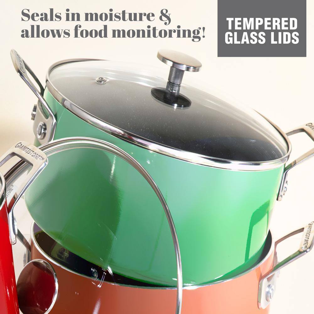 Green Nonstick Aluminum 5-Quart Stock Pot with Glass Lid