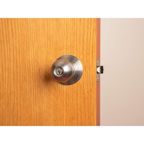 Bowery Satin Nickel Keyed Entry Door Knob with Greyson Trim