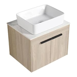 PETIT 23.6 in. W x 18.9 in. D x 23.6 in. H Single Sink Floating Bath Vanity in Oak with White Stone Top and Ceramic Sink