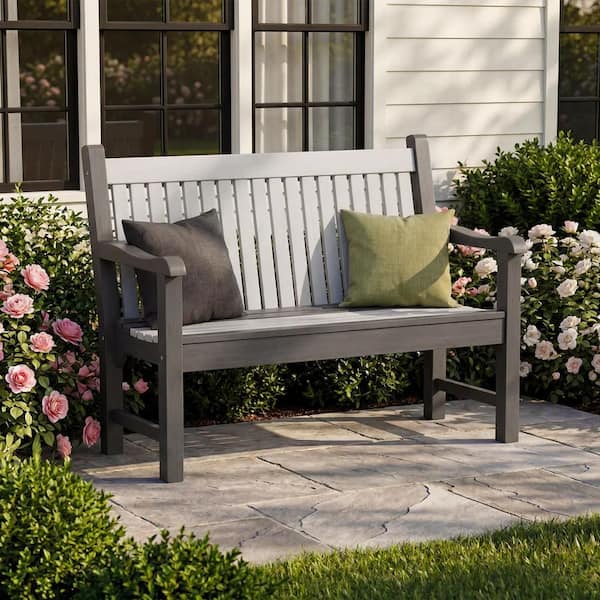 All-Weather Polystyrene Lumber 2-Person Plastic Outdoor Garden Bench in Grey Black