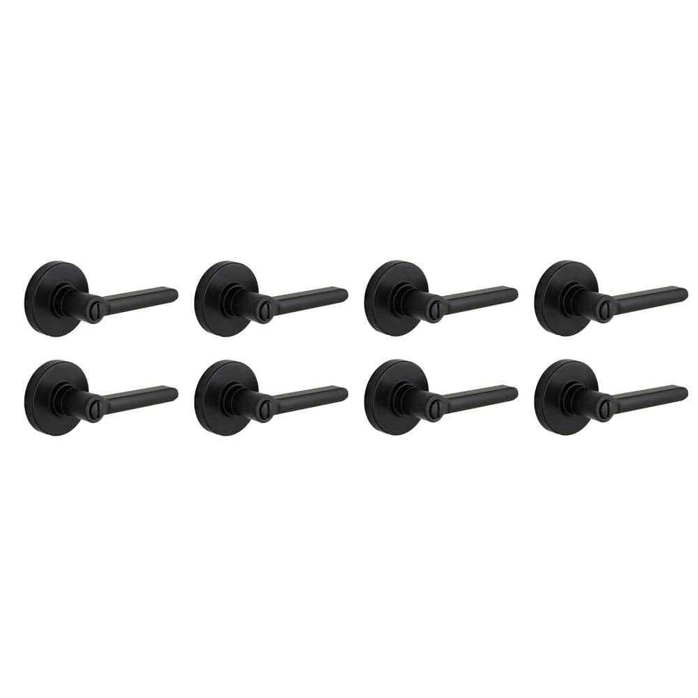 Tonebridge Matte Black Bed/Bath Door Lever with Round Rose 8-Pack
