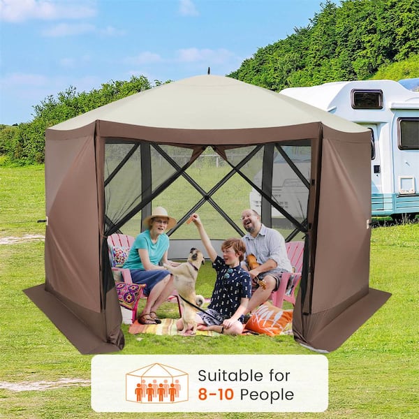 popo② Costway 2-Tier 10 ft. x 10 ft. White Pop-Up Canopy Tent