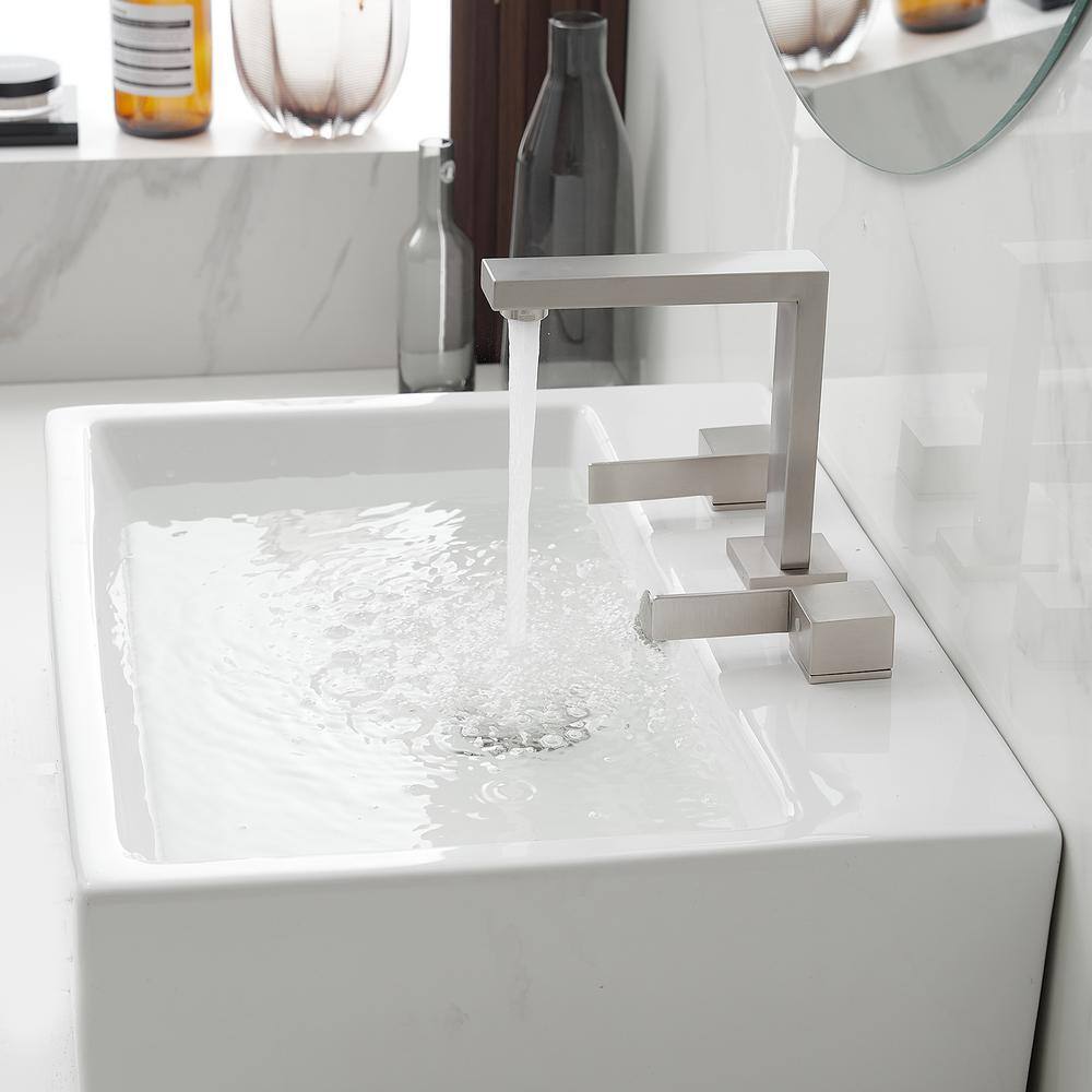 Brushed Nickel Widespread Double Handle Low-Arc Bathroom Faucet
