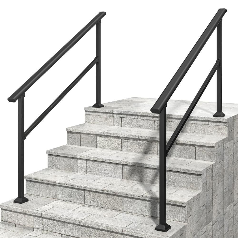 2 Pack Hand Rails for Outdoor Steps, 4-5 Step Handrail for Porch, Patio, Garage, Basement, Commercial in Black price history on PriceWatchPro