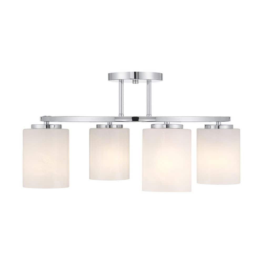 Herron 24 in. 4-Light Chrome Modern Contemporary Semi-Flush Mount Ceiling Light with White Cylinder Strie Glass Shades price history on PriceWatchPro