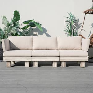 Policy Aluminum Outdoor 3-Seat Couch with Beige Cushions and Armrests