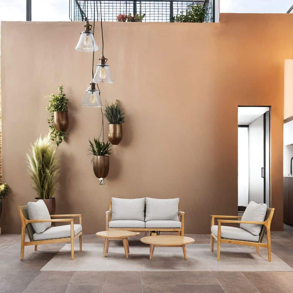 Shutter 5-Piece Acacia Wood Patio Conversation Sofa Set with Grey Cushions price history on PriceWatchPro