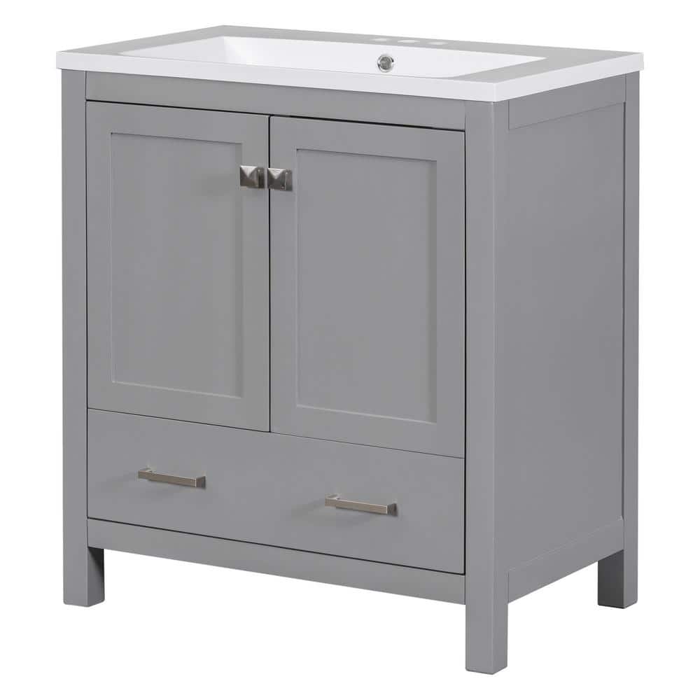 Ami 30 in. W Gray Freestanding With White Resin Top Bathroom Vanity Cabinet With 1 Partitioned Drawers price history on PriceWatchPro