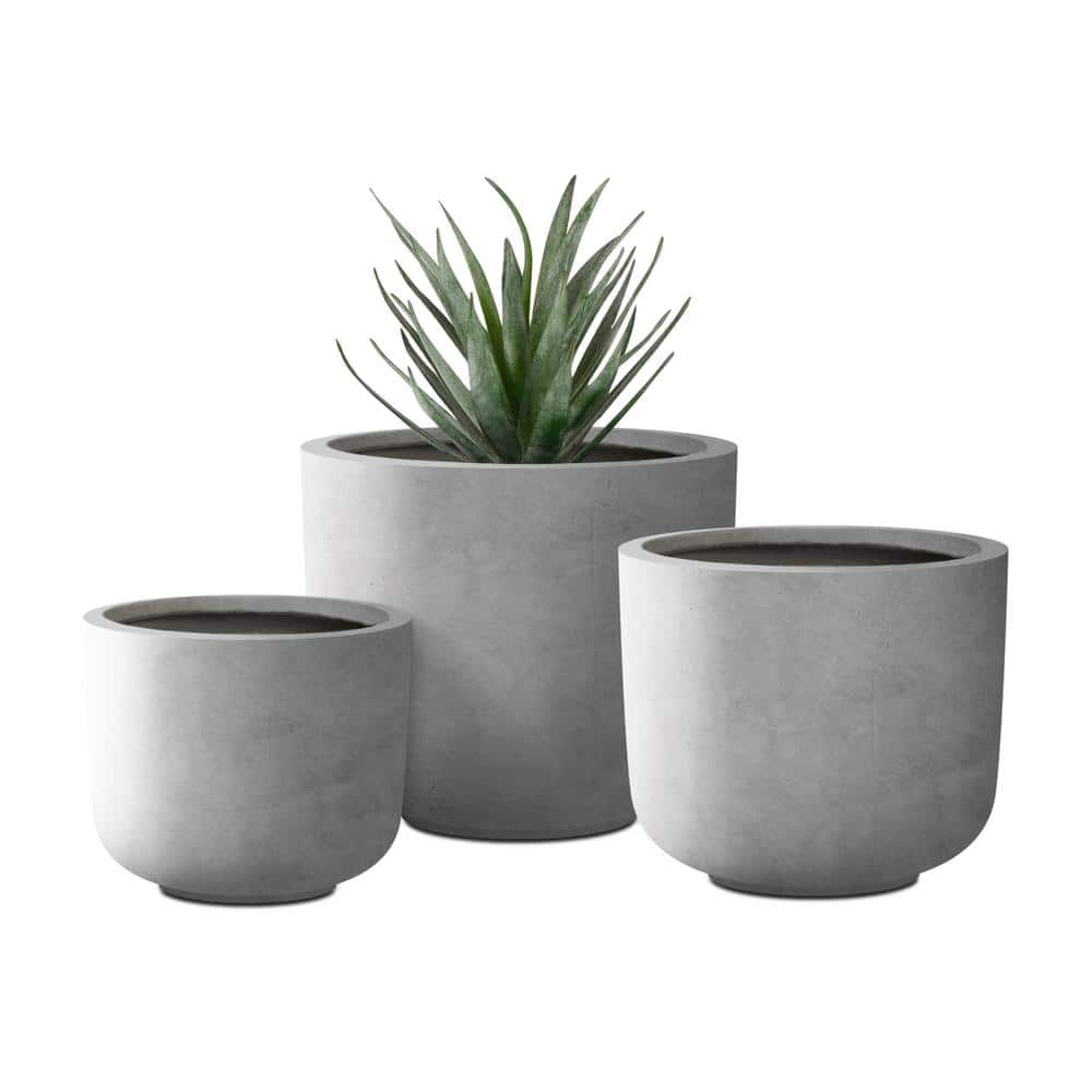 Round Natural Finish Lightweight Concrete & Fiberglass Weather Resistant Planters with Drainage Holes (Set of 3) price history on PriceWatchPro