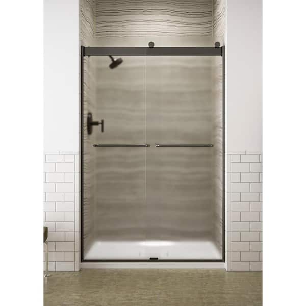 KOHLER Levity 44-48 in.W x 74 in. H Semi-Frameless Sliding Shower Door in Matte Black with 1/4 in. Thick Frosted Glass