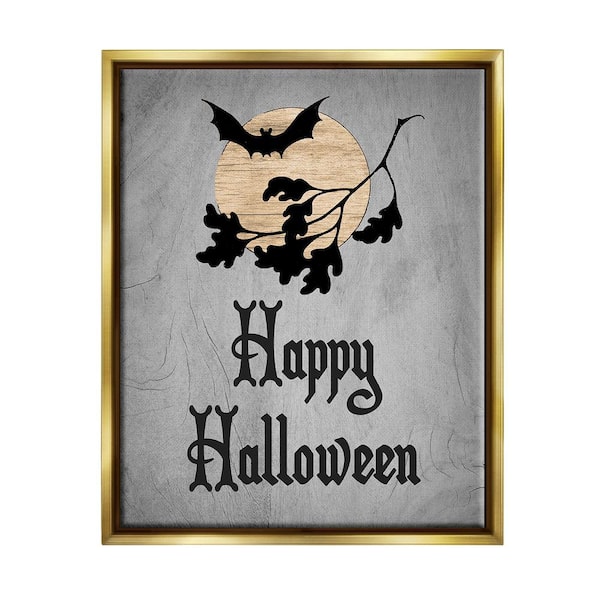 Stupell Industries Happy Halloween Bats by Lil' Rue 1-Piece Floater Frame Graphic Print Animal Poster Art Print 21 in. x 17 in.