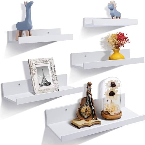 Cubilan 15.7 in. W x 6.3 in. D White Wood Decorative Wall Shelf Floating Shelves, Set of 5