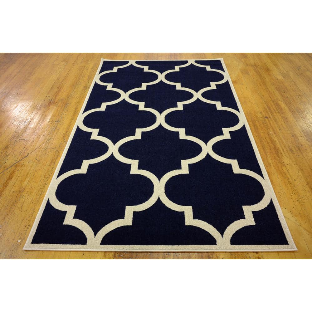Navy Blue Trellis Rectangular Indoor Rug 5' x 8' - Easy Care & Stain-Resistant