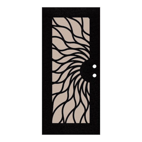 Unique Home Designs 32 in. x 80 in. Sunfire Black Right-Hand Surface Mount Aluminum Security Door with Desert Sand Perforated Metal Screen