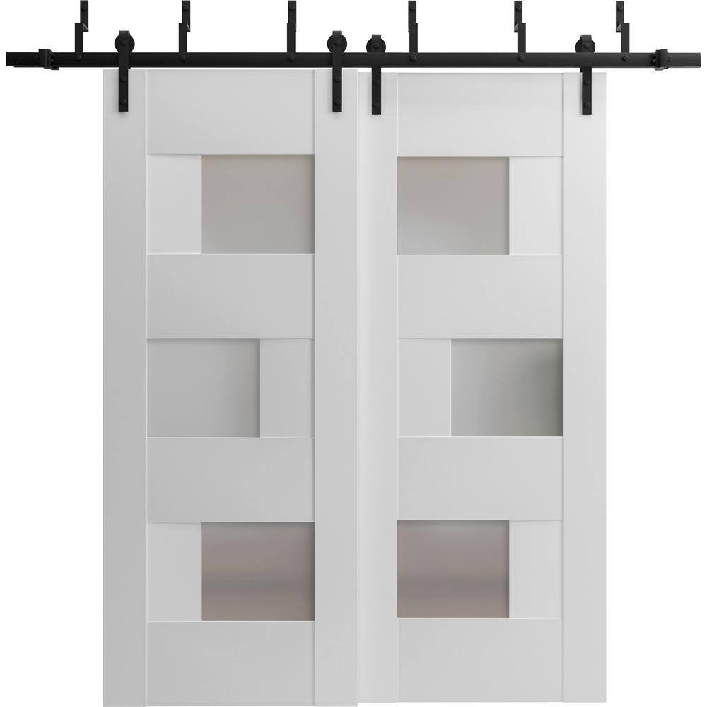 72 in. x 84 in. 2 Panel Frosted Glass White Wood Sliding Barn Door with Hardware Kit price history on PriceWatchPro