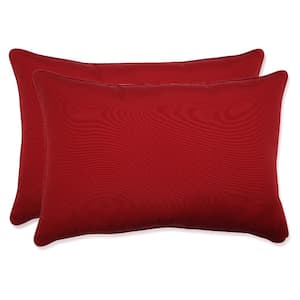 Solid Red Rectangular Outdoor Lumbar Throw Pillow 2-Pack