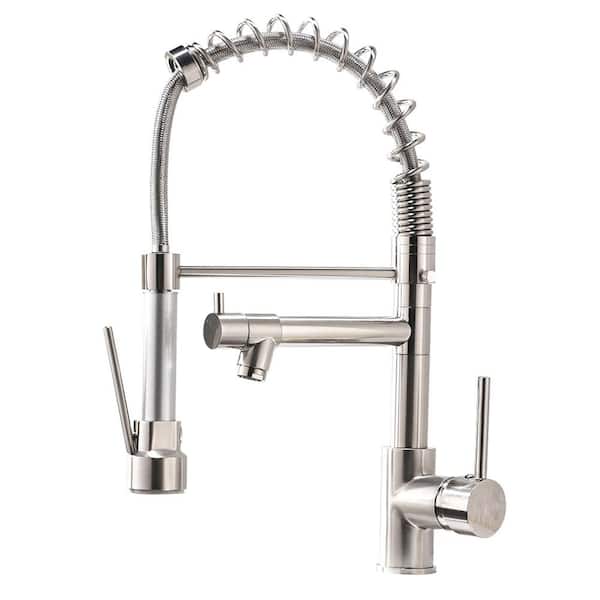 Satico Modern Single Handle Pull Down Sprayer Kitchen Faucet and 360° Rotation in Brushed Nickel