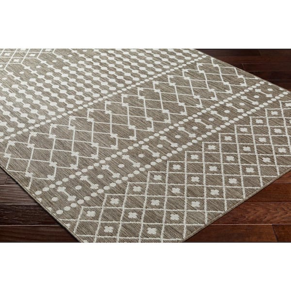 Long Beach Taupe/Brown Tribal 3 ft. x 7 ft. Indoor/Outdoor Runner Indoor/Outdoor Area Rug