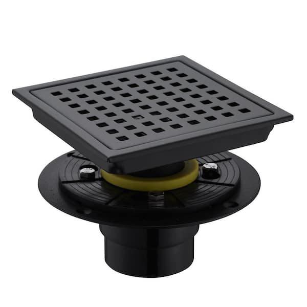 LUXIER 6 in. x 6 in. Stainless Steel Square Shower Drain in Matte Black