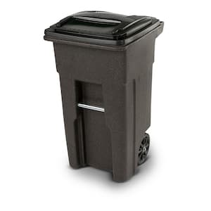 32 Gal. Brownstone Trash Can with Wheels and Attached Lid
