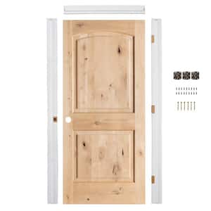 Ready-to-Assemble 24 in. x 80 in. Knotty Alder 2-Panel Right-Hand Arch Top Unfinished Single Prehung Interior Door